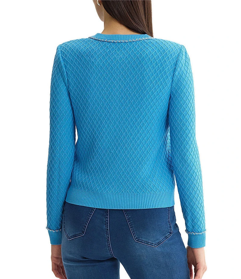 Ming Wang Wrinkle-Resistant Raised Diamond Ribbed Knit Cardigan