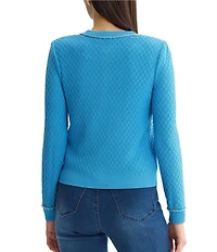 Ming Wang Wrinkle-Resistant Raised Diamond Ribbed Knit Cardigan