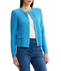 Ming Wang Wrinkle-Resistant Raised Diamond Ribbed Knit Cardigan