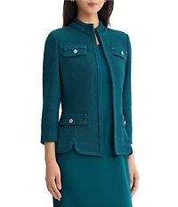 Ming Wang Wrinkle Resistant Tailored Pointelle Knit Braided Trim Bracelet Sleeve Jacket