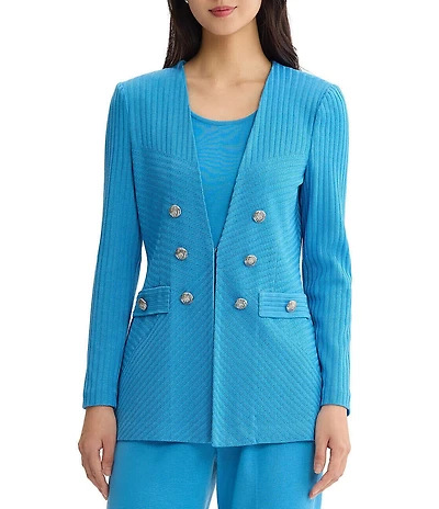 Ming Wang Wrinkle-Resistant Tailored Textural Tonal Knit Long Sleeve Jacket