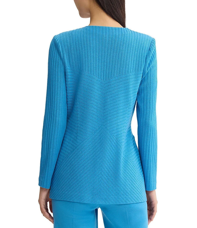 Ming Wang Wrinkle-Resistant Tailored Textural Tonal Knit Long Sleeve Jacket