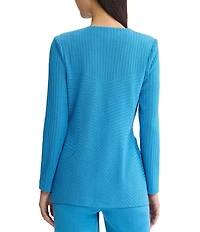 Ming Wang Wrinkle-Resistant Tailored Textural Tonal Knit Long Sleeve Jacket