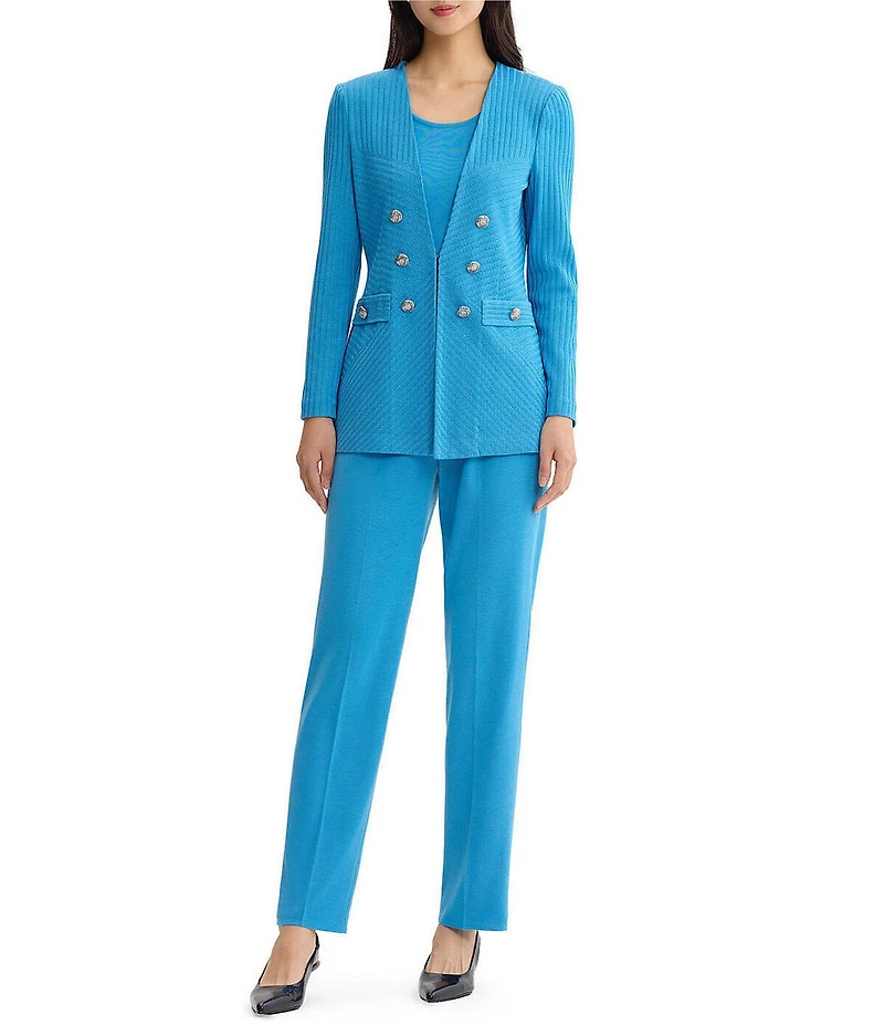 Ming Wang Wrinkle-Resistant Tailored Textural Tonal Knit Long Sleeve Jacket