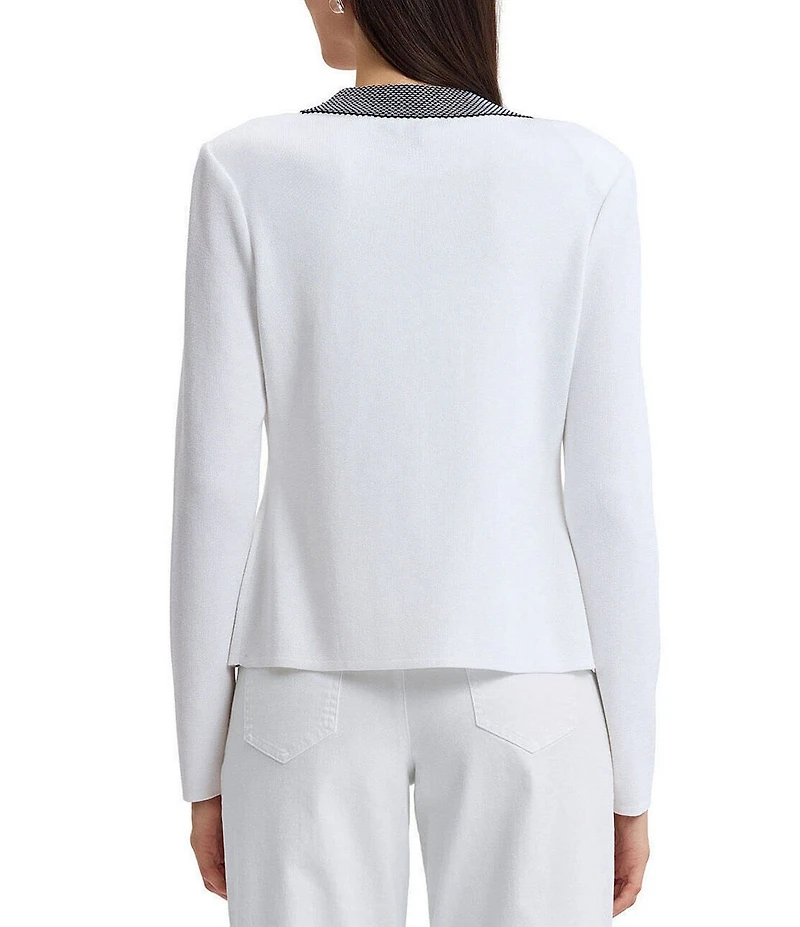 Ming Wang x Family Savvy Contrast Trim Soft Knit V-Neck Long Sleeve Cardigan