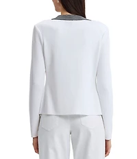 Ming Wang x Family Savvy Contrast Trim Soft Knit V-Neck Long Sleeve Cardigan