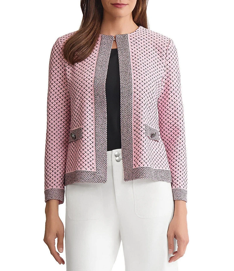 Ming Wang x Family Savvy Coordinating Shell Stitch Crew Neck Long Sleeve Jacket