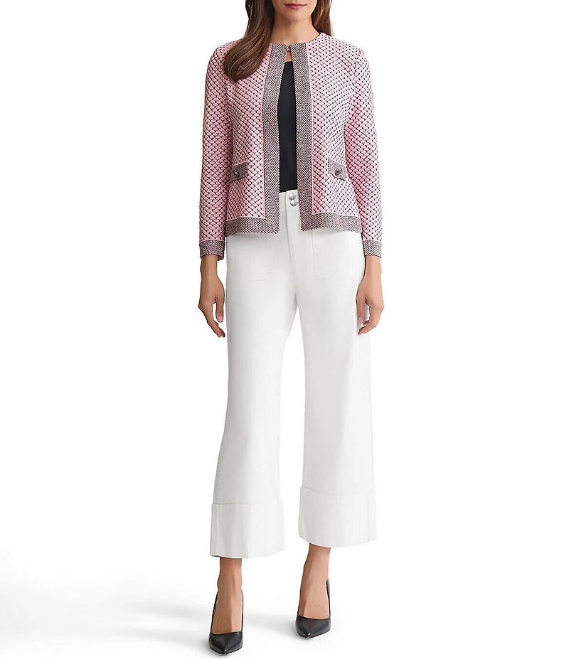 Ming Wang x Family Savvy Coordinating Shell Stitch Crew Neck Long Sleeve Jacket