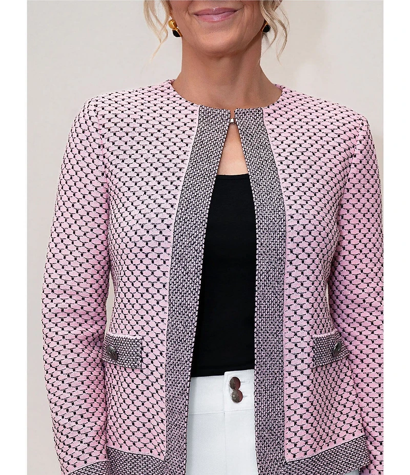 Ming Wang x Family Savvy Coordinating Shell Stitch Crew Neck Long Sleeve Jacket