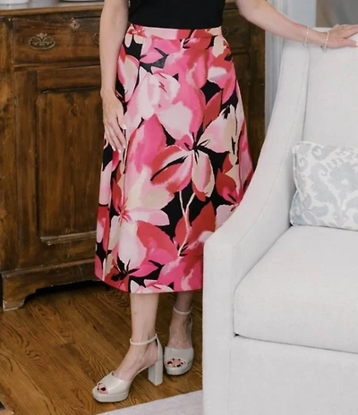 Ming Wang x Family Savvy Coordinating Shimmer Lined Floral Jacquard Flared Midi Skirt