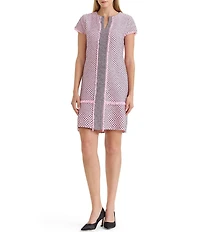 Ming Wang x Family Savvy Shell Stitch Fringe Accent Split V-Neck Cap Sleeve Dress