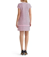 Ming Wang x Family Savvy Shell Stitch Fringe Accent Split V-Neck Cap Sleeve Dress