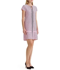 Ming Wang x Family Savvy Shell Stitch Fringe Accent Split V-Neck Cap Sleeve Dress