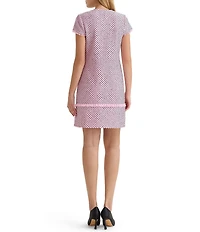 Ming Wang x Family Savvy Shell Stitch Fringe Accent Split V-Neck Cap Sleeve Dress