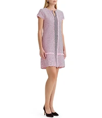 Ming Wang x Family Savvy Shell Stitch Fringe Accent Split V-Neck Cap Sleeve Dress