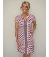 Ming Wang x Family Savvy Shell Stitch Fringe Accent Split V-Neck Cap Sleeve Dress