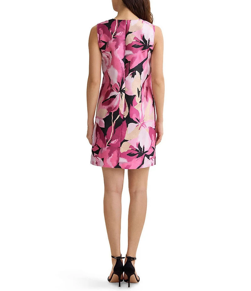 Ming Wang x Family Savvy Shimmer Lined Floral Jacquard V-Neck Sleeveless Sheath Dress
