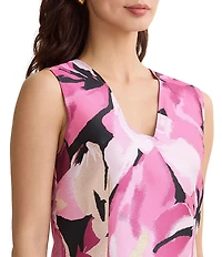 Ming Wang x Family Savvy Shimmer Lined Floral Jacquard V-Neck Sleeveless Sheath Dress