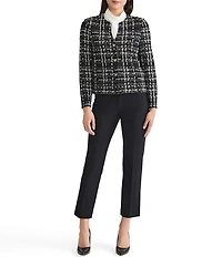 Ming Wang x Tanya Foster Checkered Jacquard Knit Round Neck Long Sleeve Jacket
