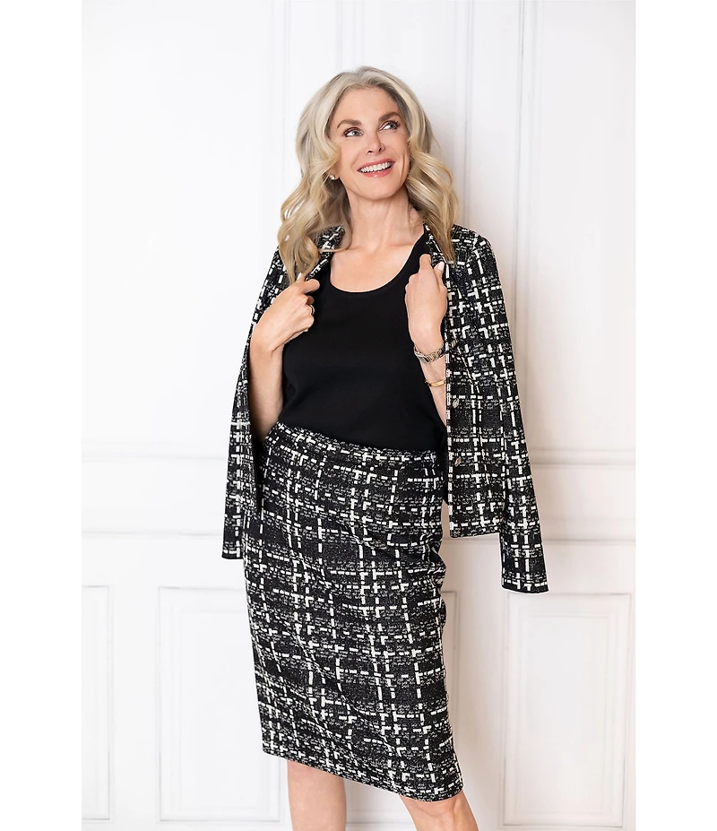 Ming Wang x Tanya Foster Checkered Jacquard Knit Round Neck Long Sleeve Jacket