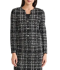 Ming Wang x Tanya Foster Checkered Jacquard Knit Round Neck Long Sleeve Jacket
