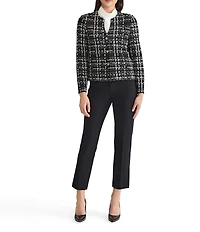 Ming Wang x Tanya Foster Checkered Jacquard Knit Round Neck Long Sleeve Jacket