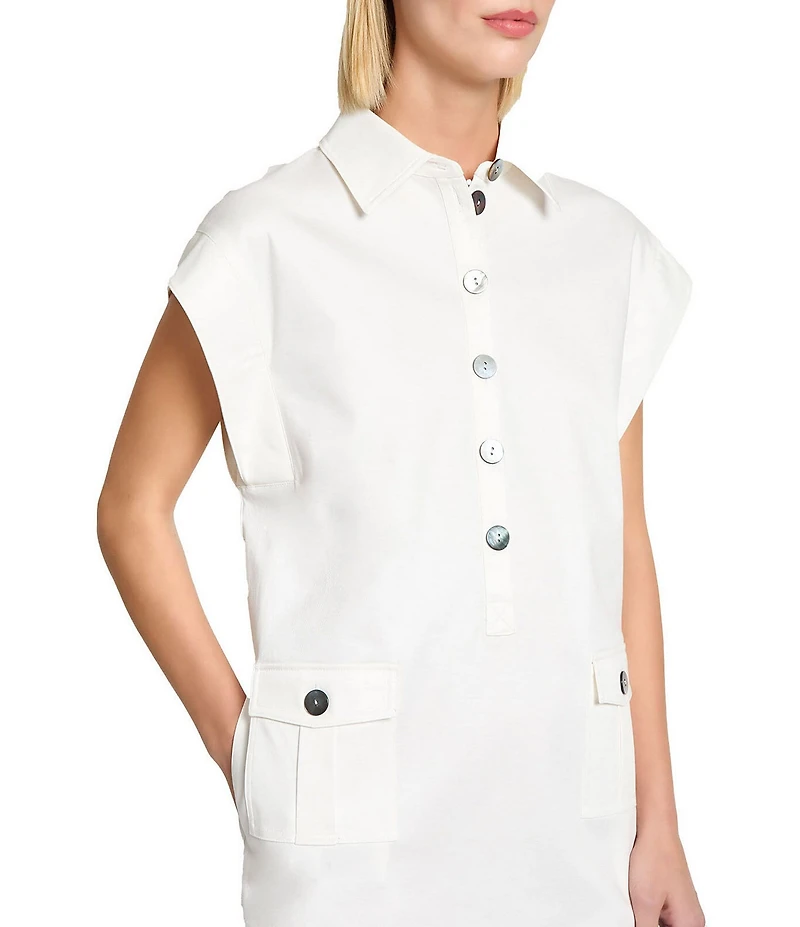Ming Wang x Tanya Foster Cotton Blend Utility Cap Sleeve Shift Dress