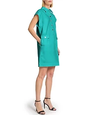 Ming Wang x Tanya Foster Cotton Blend Utility Cap Sleeve Shift Dress