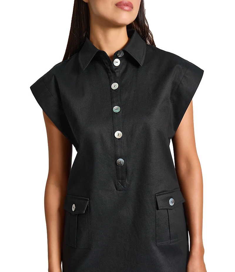 Ming Wang x Tanya Foster Cotton Blend Utility Cap Sleeve Shift Dress