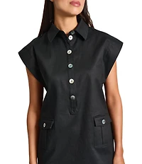 Ming Wang x Tanya Foster Cotton Blend Utility Cap Sleeve Shift Dress