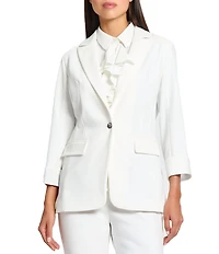 Ming Wang x Tanya Foster Deco Crepe Notch Lapel Bracelet Sleeve Single Button Blazer