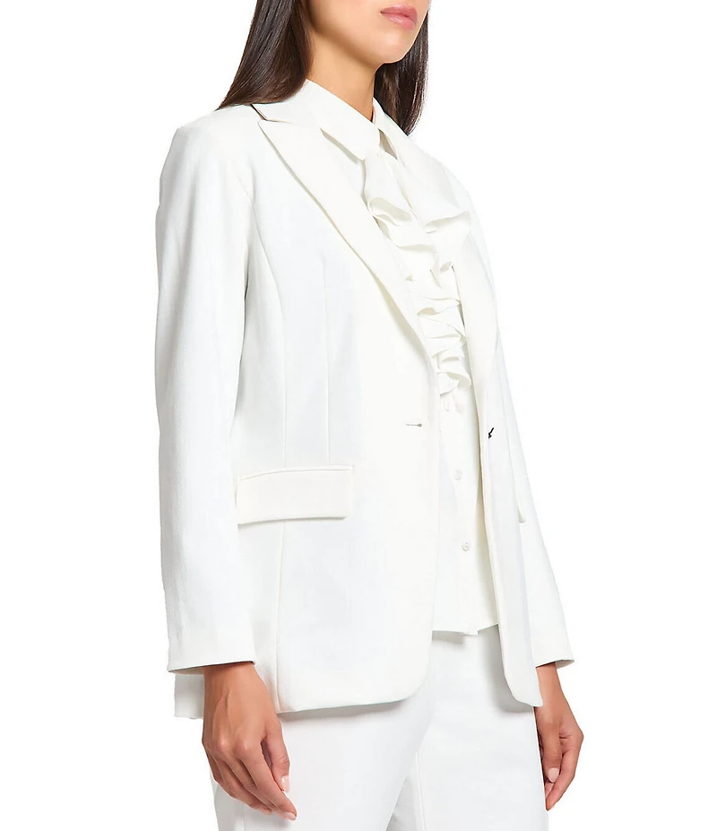 Ming Wang x Tanya Foster Deco Crepe Notch Lapel Bracelet Sleeve Single Button Blazer
