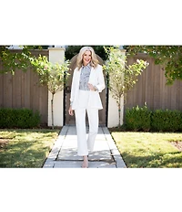 Ming Wang x Tanya Foster Deco Crepe Notch Lapel Bracelet Sleeve Single Button Blazer