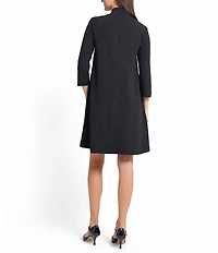 Ming Wang x Tanya Foster Deco Crepe Tie Mock Neck 3/4 Sleeve A-Line Dress