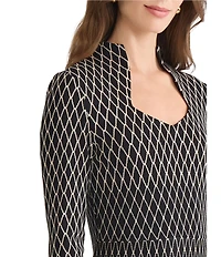 Ming Wang x Tanya Foster Diamond Pattern Soft Knit Stand Collar Long Sleeve Dress