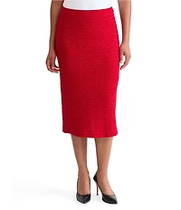 Ming Wang x Tanya Foster Petite Size Tonal Eyelash Tweed Knit Midi Pencil Skirt