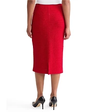 Ming Wang x Tanya Foster Petite Size Tonal Eyelash Tweed Knit Midi Pencil Skirt