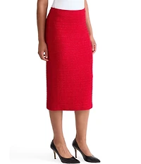 Ming Wang x Tanya Foster Petite Size Tonal Eyelash Tweed Knit Midi Pencil Skirt