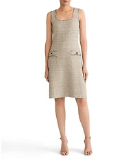 Ming Wang x Tanya Foster Shimmer Tweed Knit Square Neck Sleeveless A-Line Dress