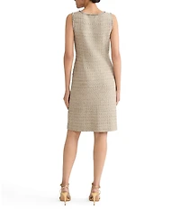 Ming Wang x Tanya Foster Shimmer Tweed Knit Square Neck Sleeveless A-Line Dress