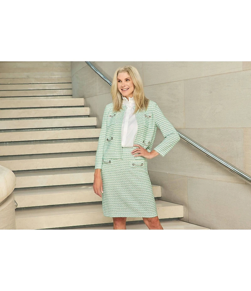 Ming Wang x Tanya Foster Stitch Knit Round Neck Long Sleeve Blazer