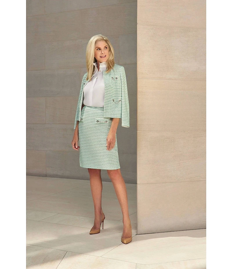 Ming Wang x Tanya Foster Stitch Knit Round Neck Long Sleeve Blazer
