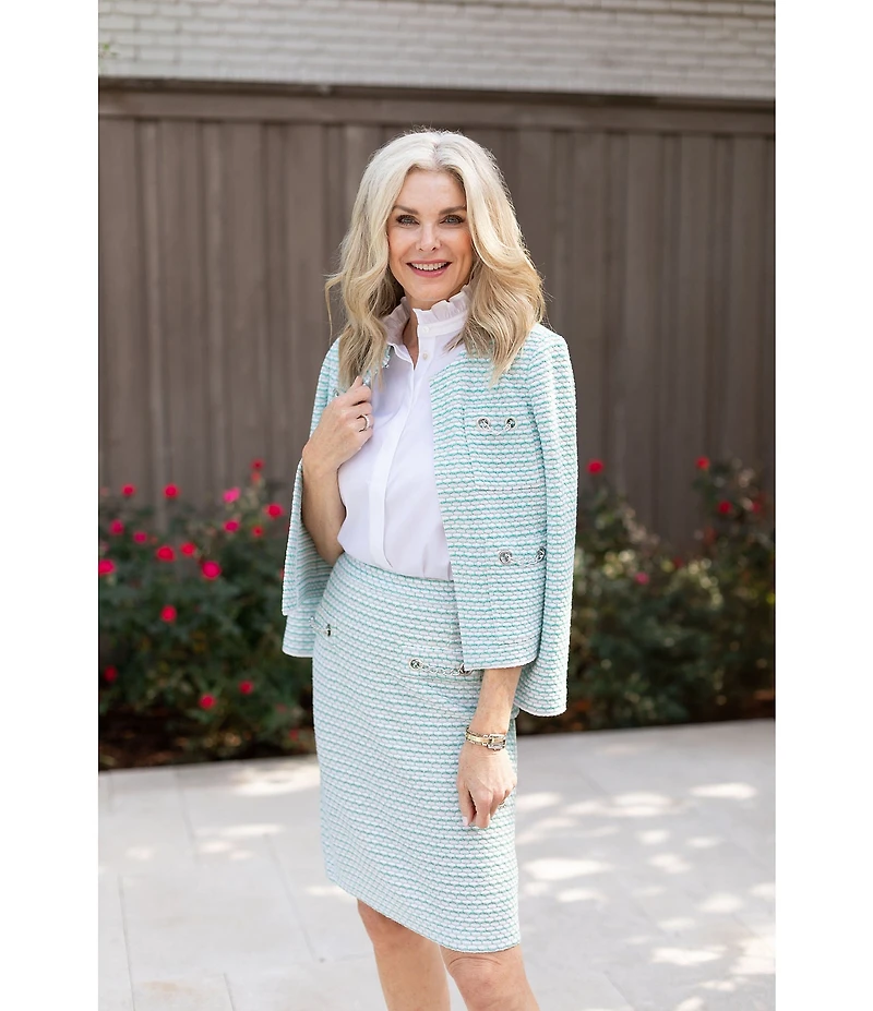 Ming Wang x Tanya Foster Stitch Knit Round Neck Long Sleeve Blazer