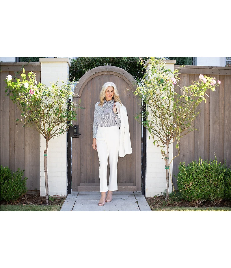Ming Wang x Tanya Foster Stretch Deco Crepe Pintuck Ankle Pants