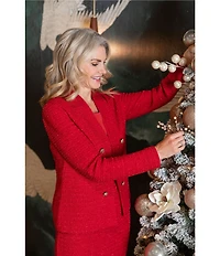 Ming Wang x Tanya Foster Tailored Tonal Eyelash Tweed Knit Long Sleeve Jacket