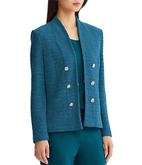 Ming Wang x Tanya Foster Tailored Tonal Eyelash Tweed Knit Long Sleeve Jacket