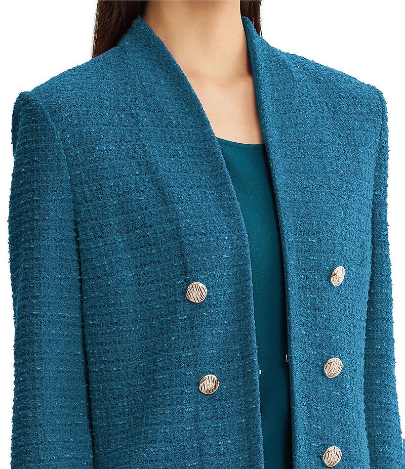 Ming Wang x Tanya Foster Tailored Tonal Eyelash Tweed Knit Long Sleeve Jacket