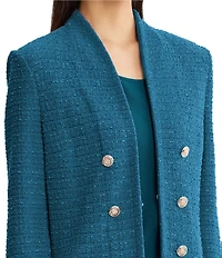 Ming Wang x Tanya Foster Tailored Tonal Eyelash Tweed Knit Long Sleeve Jacket