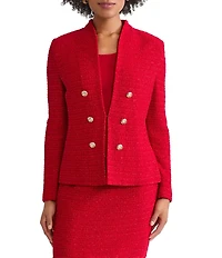 Ming Wang x Tanya Foster Tailored Tonal Eyelash Tweed Knit Long Sleeve Jacket