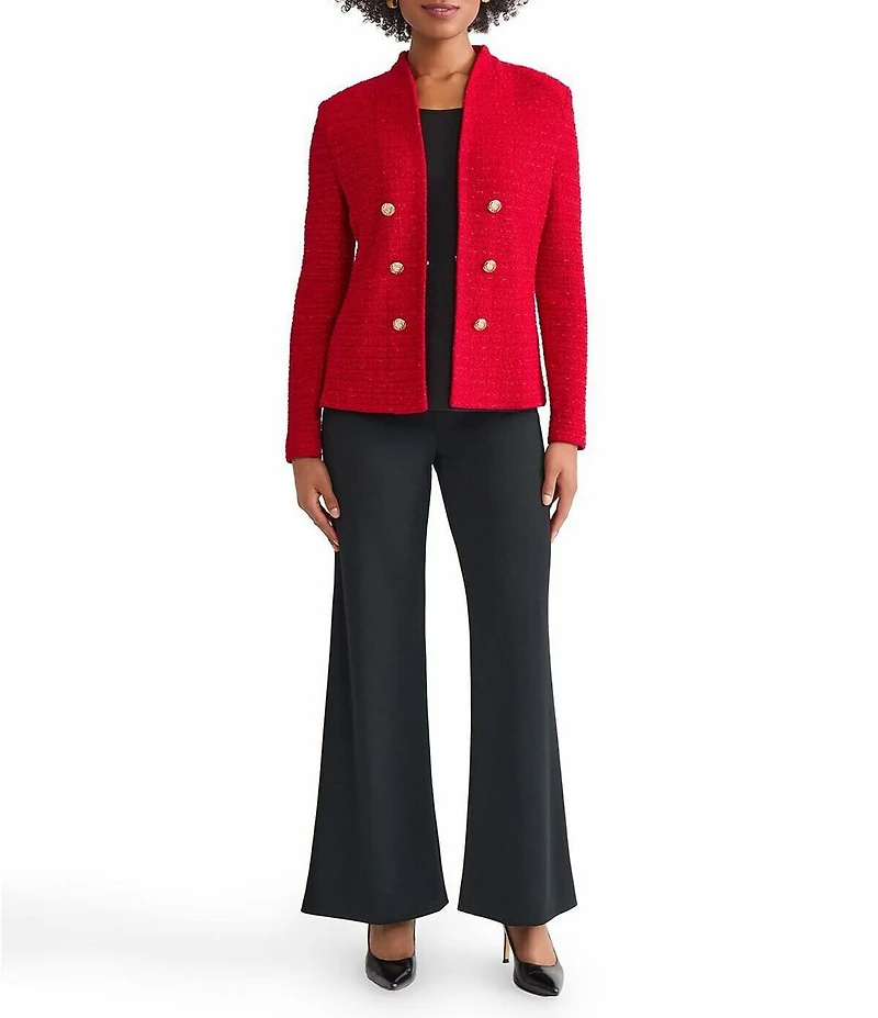 Ming Wang x Tanya Foster Tailored Tonal Eyelash Tweed Knit Long Sleeve Jacket